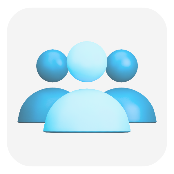 Image 3D d’une icône représentant une équipe, symbolisant la collaboration et le travail en groupe. 3D image of an icon representing a team, symbolizing collaboration and teamwork.
