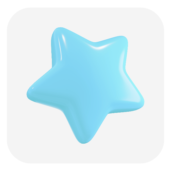 Icône 3D d’une étoile brillante symbolisant l’excellence et la qualité. 3D icon of a shining star symbolizing excellence and quality.