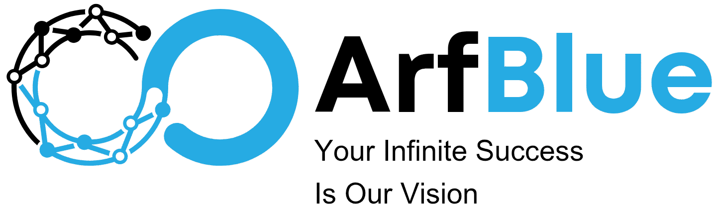 Logo principal d’ArfBlue, représentant l’identité visuelle de notre agence marketing digital. Main ArfBlue logo representing the visual identity of our digital marketing agency.