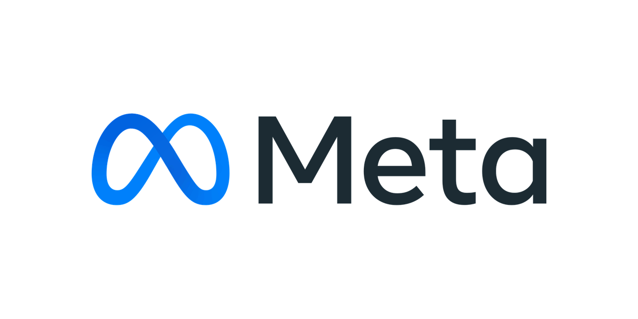 Logo officiel de Meta, la société mère de Facebook, Instagram et WhatsApp. Official Meta logo, the parent company of Facebook, Instagram, and WhatsApp.