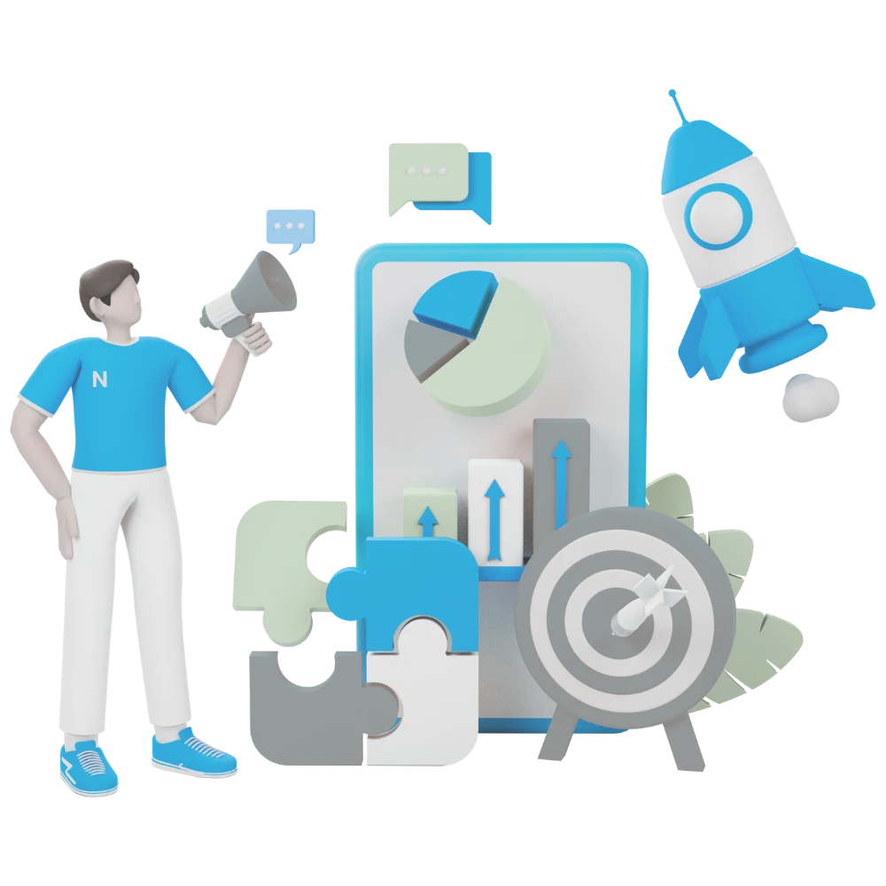 Personne utilisant un ordinateur portable avec des icônes de marketing digital autour – Person using a laptop with digital marketing icons around