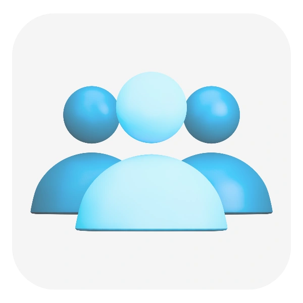 Image 3D d’une icône représentant une équipe, symbolisant la collaboration et le travail en groupe. 3D image of an icon representing a team, symbolizing collaboration and teamwork.