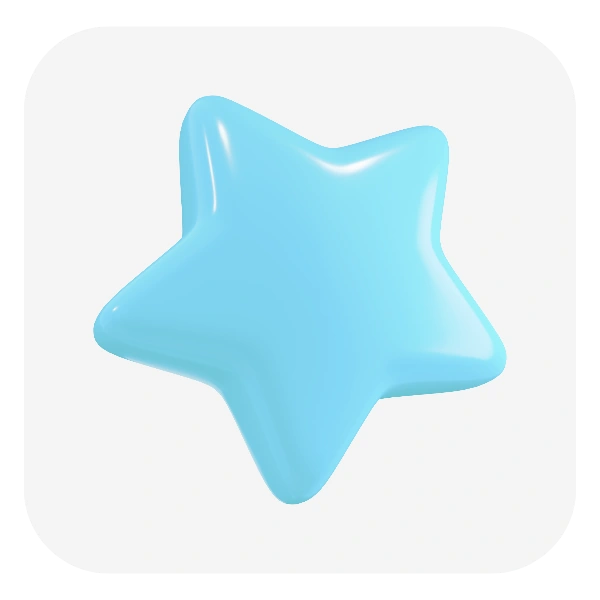 Icône 3D d’une étoile brillante symbolisant l’excellence et la qualité. 3D icon of a shining star symbolizing excellence and quality.